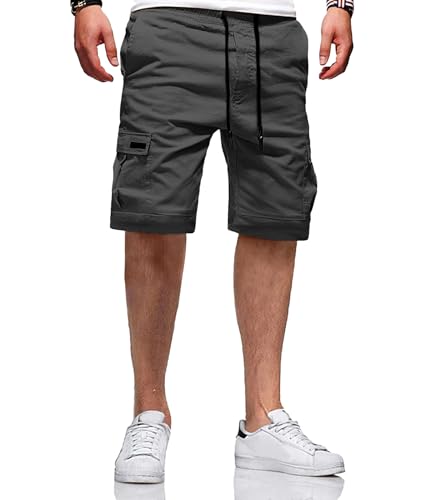 JACKETOWN Kurze Hosen Herren Cargo Shorts Baumwolle Bermuda Shorts Herren Sommer Freizeithose Elastische Taille mit Taschen