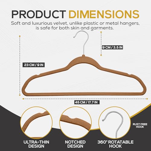 Image of Techzoo 50 Pack New Premium Quality Velvet Hangers Ultra Thin Non Slip Adult Felt Space Saving Hangers for Closet Heavy Duty Coat Pants Jackets Dress Hangers 360 Swivel Hook Hold Upto 10 lbs Bronze