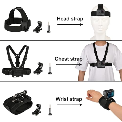 GOLRTRAL 3 in 1 Accessories Set for GoPro Hero 13 12 11 10 9 8 7 6 5 4 3 Black, Chest Mount Harness/Head Strap Mount/ 360°Rotating Wrist Strap, Adjustable Flexible Accessories Kit