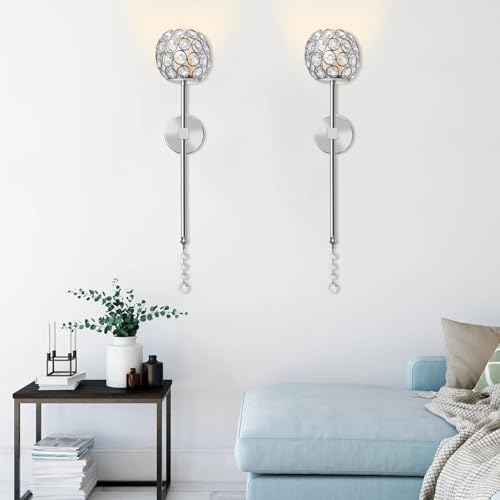 Crystal Candle Sconces for Wall Decorative Long Candle Holder Sconce Wall Art Home Decor for Bedroom Living Dining Room, Set of 2-Silver - Thumbnail 5