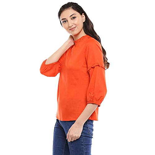 Image of Life by Shoppers Stop Womens Ruffled Collar Solid Top