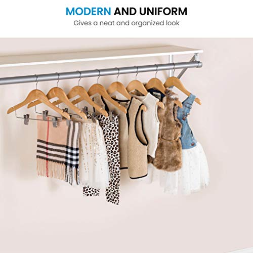 High-Grade Wooden Childrens/Kids Hangers With Clips (10 Pack) Smooth & Durable Wood Baby Hangers/Nursery Hangers - 12.5 Inch - 360° Hook & Cut Notches- Great Toddler Hanger For Dress Skirts Pants #TOP4