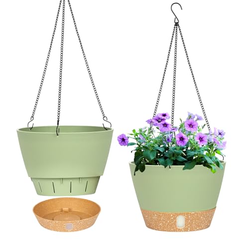 QCQHDU Lot de 2 jardinières suspendues, 20.3 cm de diamètre pour l'intérieur et l'extérieur, Pot de Fleurs Suspendu avec Trou de Drainage et 3 Crochets...