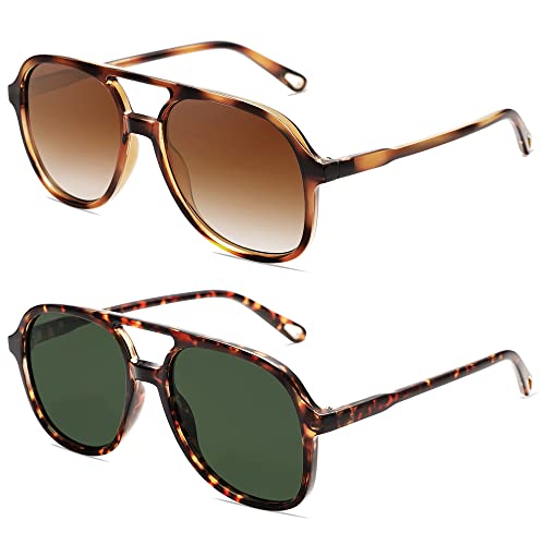 Retro Polarized Aviator Sunglasses Womens Men Vintage Double Bridge Square Sun Glasses AP3606