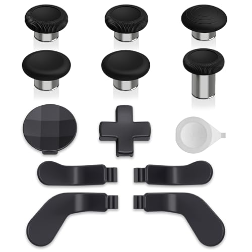 Image of eXtremeRate 13 in 1 Metal Thumbsticks for Xbox One Elite Series 2 Controller, 6 Metal Joystick & Adjustment Tool, 2 D-Pads, 4 Paddles for Xbox Elite Series 2 Core Controller - Black & Metallic Silver