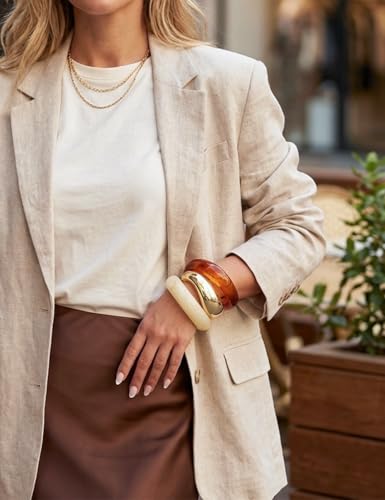 Image of Chunky Gold Bangle Bracelets for Women, Dainty 14k Gold Plated Big Stackable Bangles Set, Trendy Statement Cuff Bracelet Stack Fashion Jewelry Gifts