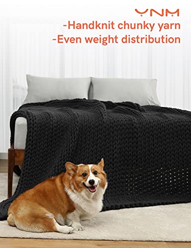 YnM 100% Cotton Weighted Blanket, Handmade Chunky Knitted Throw, No fillers Design, Soft and Breathable, Machine Washable Bed Blanket for Sleep or Home Decor (Dark Grey, 43x50 Inch, 10lbs)