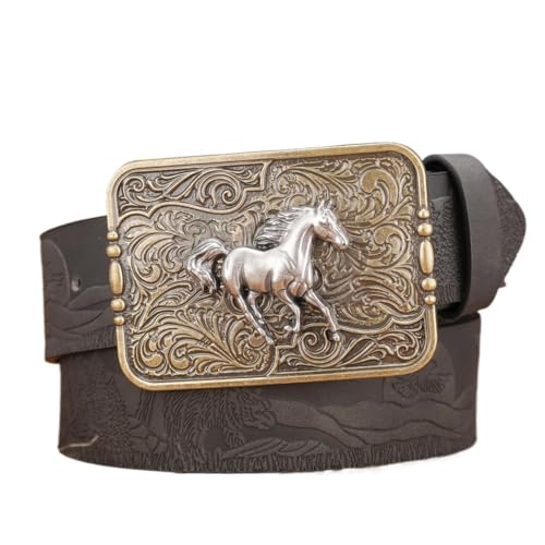 Ceinture western unisexe avec boucle cheval au galop et motifs floraux en relief