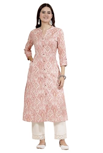 Image of Pistaa's Women's Cotton Regular Fit A Line Floral Print A-Line Regular Kurta