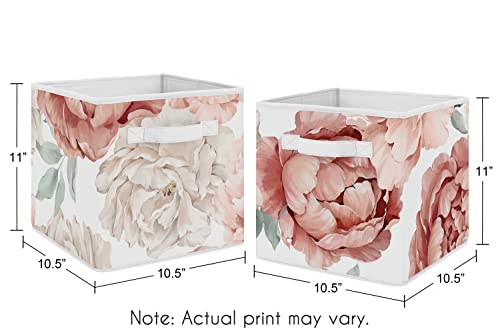 Image of Sweet Jojo Designs Blush Pink Boho Shabby Chic Floral Girl Collapsible Fabric Storage Cubes Foldable Bins Organizer Boxes for Kids Baby Children Toys Set of 2 Off White Bohemian Vintage Flower Elegant