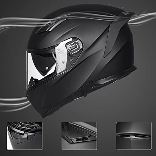 Auboa Anti-Fog Full Face Motorcycle Helmet With Pinlock For Adults Atv Motocross Powersports Casco Helmet Dot(Matte Black, M) #TOP4