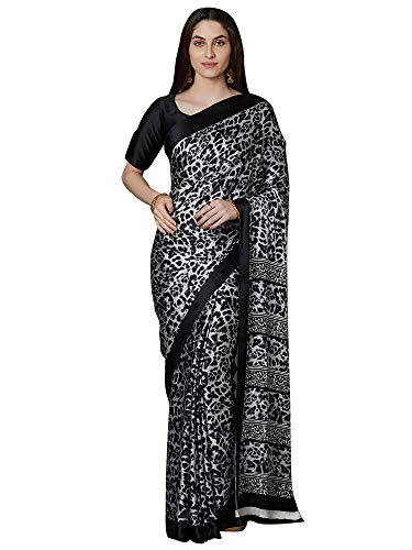 Image of AKHILAM Women's Satin Saree With Blouse Piece