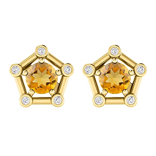 Gold Over Sterling Silver with Round Shape Natural Choice Of Gemstone and White Topaz Pentagon Shape Stud Earrings for Women's