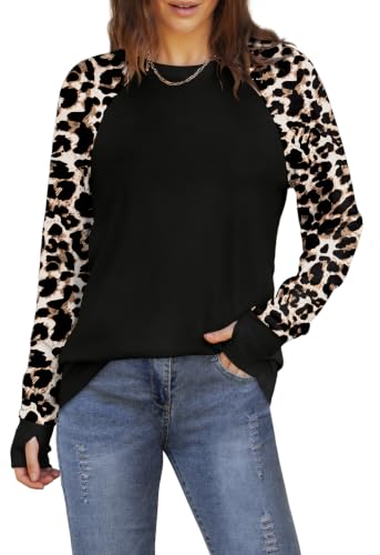 Image of XIEERDUO Womens Tunic Tops to Wear with Leggings Long Sleeve Thumb Hole Shirts Crew Neck Curved Hem