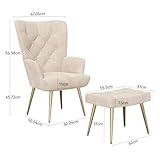 Hawthyhome Eleganter Sessel polsterstuhl Ohnzimmer Sessel Schminktisch Stuhl mit Hocker mit Metall Beinen fürs Wohnzimmer/Schlafzimmer Bis 150 KG belastbar Beige