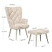 Hawthyhome Eleganter Sessel polsterstuhl Ohnzimmer Sessel Schminktisch Stuhl mit Hocker mit Metall Beinen fürs Wohnzimmer/Schlafzimmer Bis 150 KG belastbar Beige