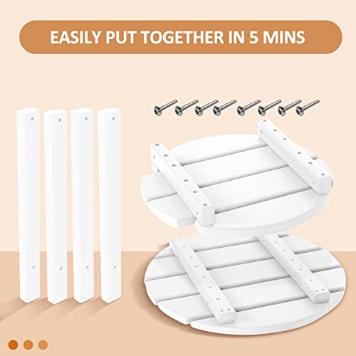 Loeniy 2 -Tier Outdoor Side Table Hdpe Adirondack Table Patio Side Table Weather Resistant End Table Small Outdoor Table (Round, White) #TOP6