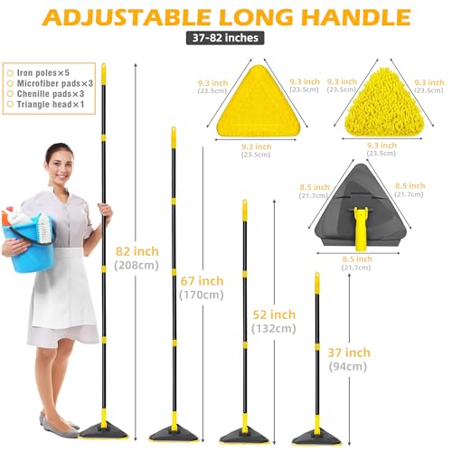 Newly Upgraded Wall Cleaner Mop with Long Handle 82 Inches, 3-in-1 Ceiling Cleaning Tool Duster with 6 Replacement Microfiber Chenille Pads for Painted Walls, Window, Floor, Baseboard by AegisHome - Image 3