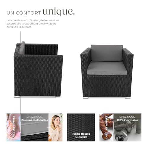 Fauteuil Jardin Rotin Confort UV Noir 1 Place TecTake