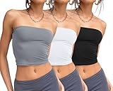 Trendy Queen Womens 3 Pack Summer Tube Tops Crop Going Out Strapless Basic Backless Bandeau Bustier Beach Outfits White Black Grey S
