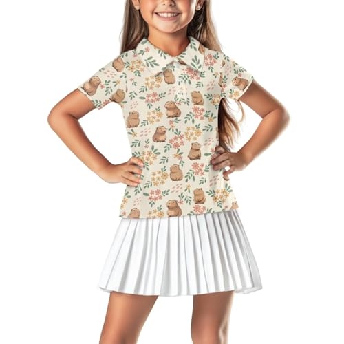Girls Short Sleeve Golf Shirt Button Up Summer Tennis Shirts Golf Tops Outfit with Collar for Kids Teens Size 5-16