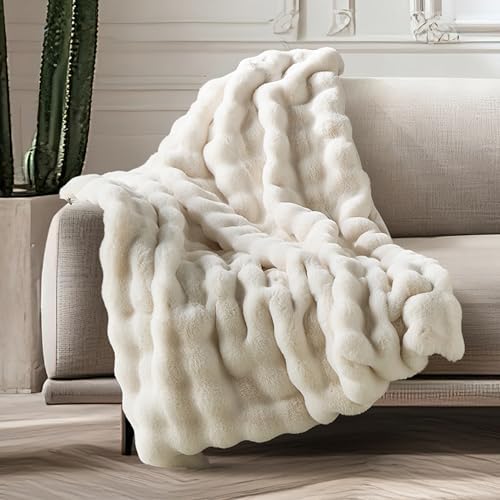 Luxury Ultra Soft Faux Fur Throw Blanket, 50x60 Inches Fluffy Plu...