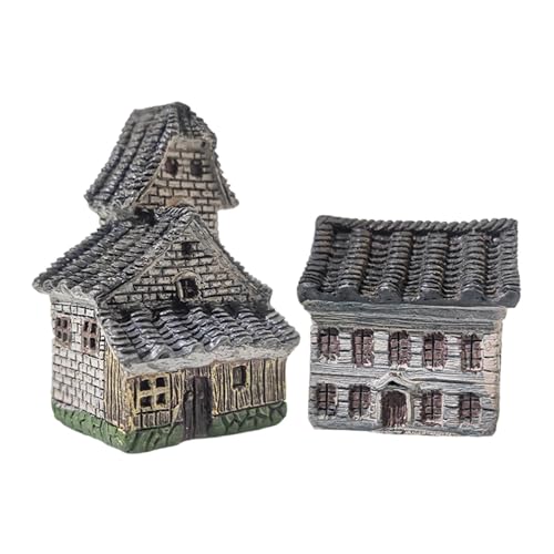 STARTIST 2 個入り 家の彫像 水槽の装飾 マイクロ風景装飾 樹脂小屋 植木鉢 芝生の庭用水槽アクセサリー