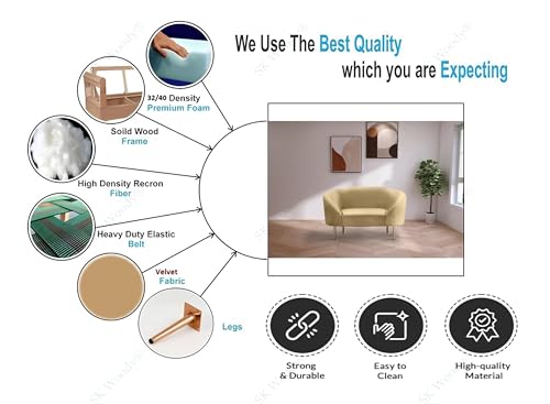 Image of Rosewood Luxury Curved Sofa in Premium Velvet-Fabric | Solid Wood Structure | High Density Foam | Sturdy Golden Legs | Comfortable & Stylish Couch for Modern Living Room (Camel, 1 Seater)