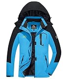 KEFITEVD Verdickt Winterjacke Damen Warm Fleece Snowboardjacke mit Einstellbar Bündchen Polyester Winddicht Winterparka für Wandern Blau XXL
