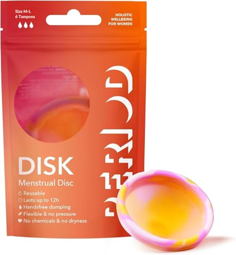 PERIOD Wiederverwendbare Menstruationsdisk Menstruationsscheibe aus platinvernetztem medizinischem Silikon mit automatischer Entleerungsfunktion komfortabel für alle Phasen der Menstruation M/L