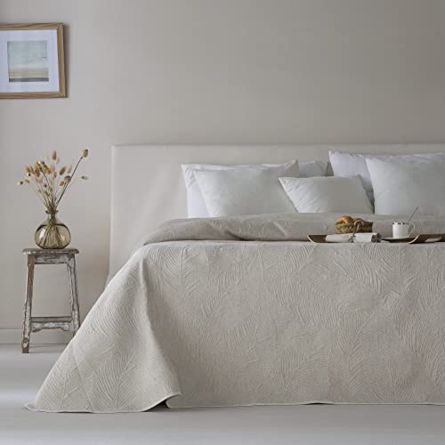 ETHERE MAISON | Colcha Jacquard Adriel Reversible de Algodón Beige para Cama de 135 | Ligera, Transpirable y de Secado Rápido | 235x270 cm | Ideal para Entretiempo