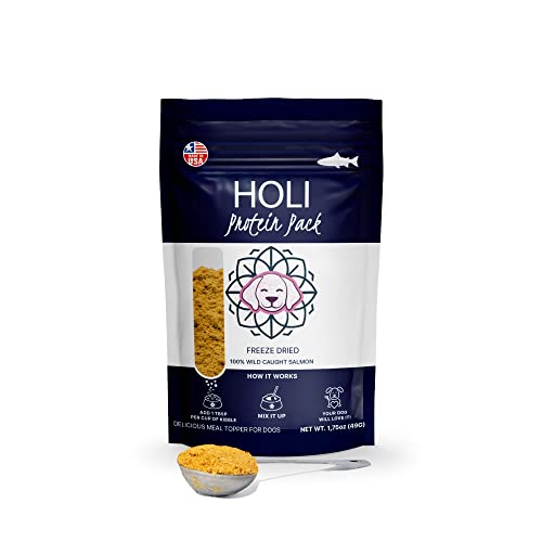 Image of HOLI Freeze Dried Salmon Dog Food Topper - with Omega 3 & 6 - Single Ingredient, Human-Grade Wild Caught Salmon - Dog Food Flavor Enhancer for Picky Dogs - 100% All Natural - 1.5oz