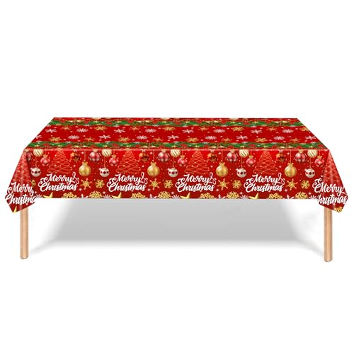 Merry Christmas Tablecloth, 2 Pack Plastic Red Disposable Rectangle Santa Claus Snowman Xmas Table Cloth Cover for Winter Christmas Party Decorations, 54 x 108 Inch – Image 8