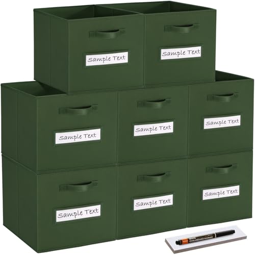 artsdi 11 inch fabric storage cubes (8 pack) with labels, dark green