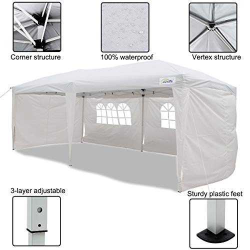 Goutime 10x20 Feet Ez Pop Up Canopy Instant Tent Shelter with 4Pcs 10Ft Removable Sidewalls and Wheeled Bag for Outdoor Commercial Party Events