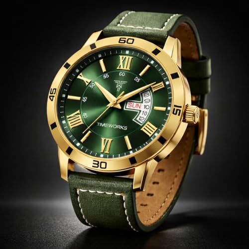 Image of TIMEWORKS Stainless Steel Designer Golden Round Shape Day & Date Dial Men's & Boy's Analog Watch, Band Color:Gold