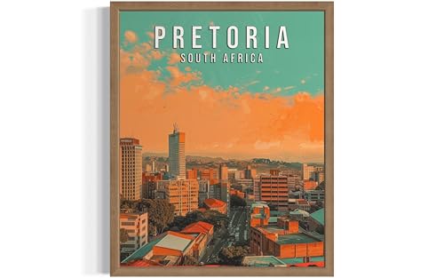 Pretoria South Africa Wall Art Print Poster, African Landscape Wildlife Painting Pop Art Decor Africa Art Vintage Gallery 25 (Pretoria South Africa, 16 x 20 inches, Black Frame)
