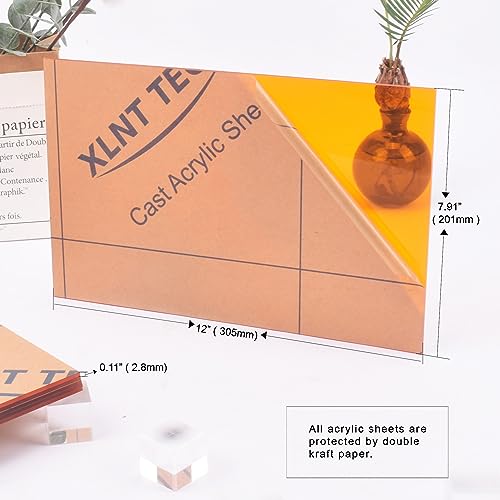 Image of 6 PCS Orange Transparent Cast Acrylic Sheets 8 inch x 12 inch x 0.118 inch, Plexiglass Plastic Sheet for Laser Cutting, Engraving Signs, DIY Projects.