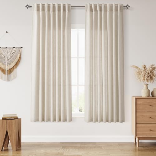 Image of Linen Curtains 63 Inch Long for Living Room Boho 2 Panels