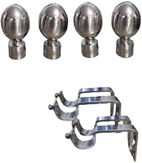 Upscale Set of 4 Oval Finials with 4 side supporters for 25mm Curtain Rod|Stainless Steel Curtain Bracket|Curtain Accessories for Doors and Windows|Curtain Fittings|Curtain Holders