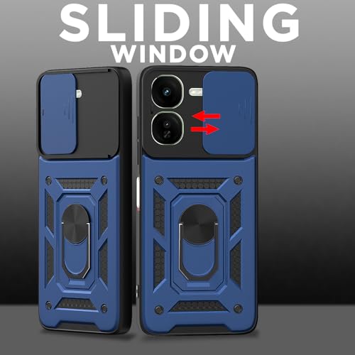 Image of Pikkme D10 Tough Armor Bumper Case | 360 Protection Case | Sliding Camera Shield Cover & Ring Holder Stand Back Cover for iQOO Z9X 5G (Blue)