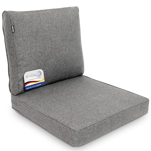 BOMOE Premium Lot de 2 Coussins Jardin Assise 60x60 cm & Dossier 60x60 cm – Protection UV & Lavable – Confortable Coussin Salon de Jardin Exterieur Gris...