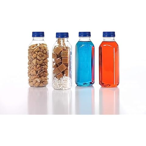 (8) 16 oz. Clear Food Grade Plastic Juice Bottles with Blue Tamper Evident Caps 8/pack Cover