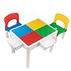 Decopatent – Kindertafel met 2 Stoeltjes – Speeltafel met bouwplaat en vlakke kant – 2 Bakjes – Geschikt voor Duplo…