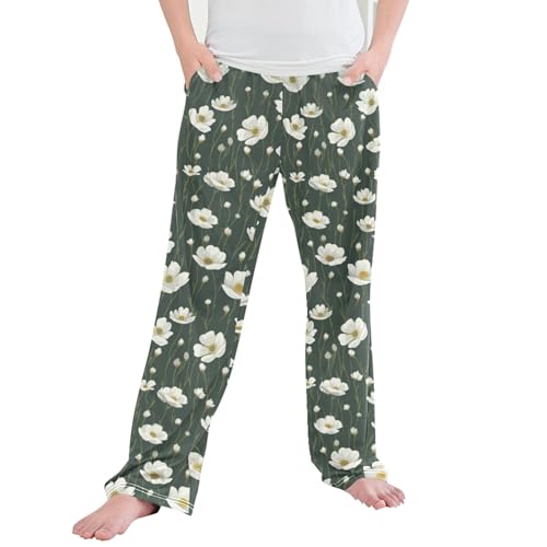 Flowers Long Pajama Pants Elastic Waist PJ Bottoms with Pockets S A111555