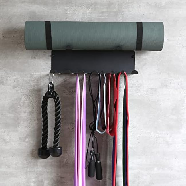 Resistance Bands Rack Wall Mount Home Gym Equipment Storage Rack for Resistance Bands, Jump Ropes, Yoga Mat, Foam Roller, Chains, 16.5, Black