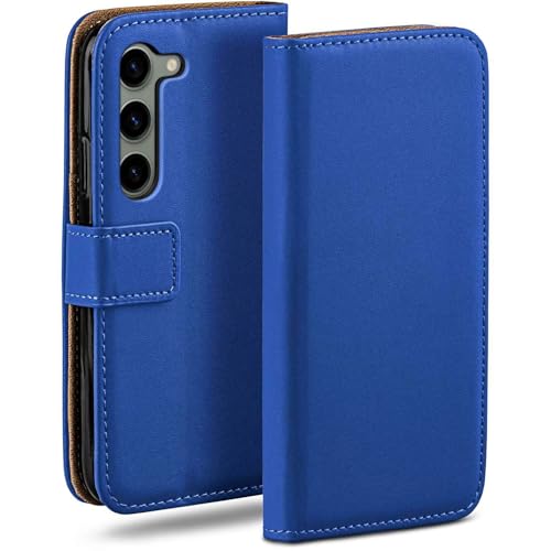 Étui à rabat pour Samsung S23 moex en cuir végétalien bleu