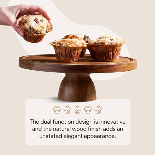 image for Homesphere Acacia Wood Cake Stand with Lid - Cake Stand with Dome,12in