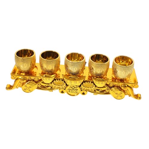 BRIGHTFUFU 1 Set Altar Chalice Tea Glasses Tea Cup Teacup Mini Wine Glasses Wine Cups Traditional Cup Offering Cup Offering Goblet with Base Temple Supplies Cup for Temple Use Golden Plastic