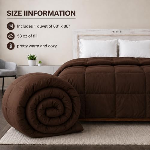 Image of Luxury Hotel Collection Cotton Comforter | All-Season Lightweight Quilt for Hot Sleepers | Plush, Breathable & Box-Stitched (King) Chocolate
